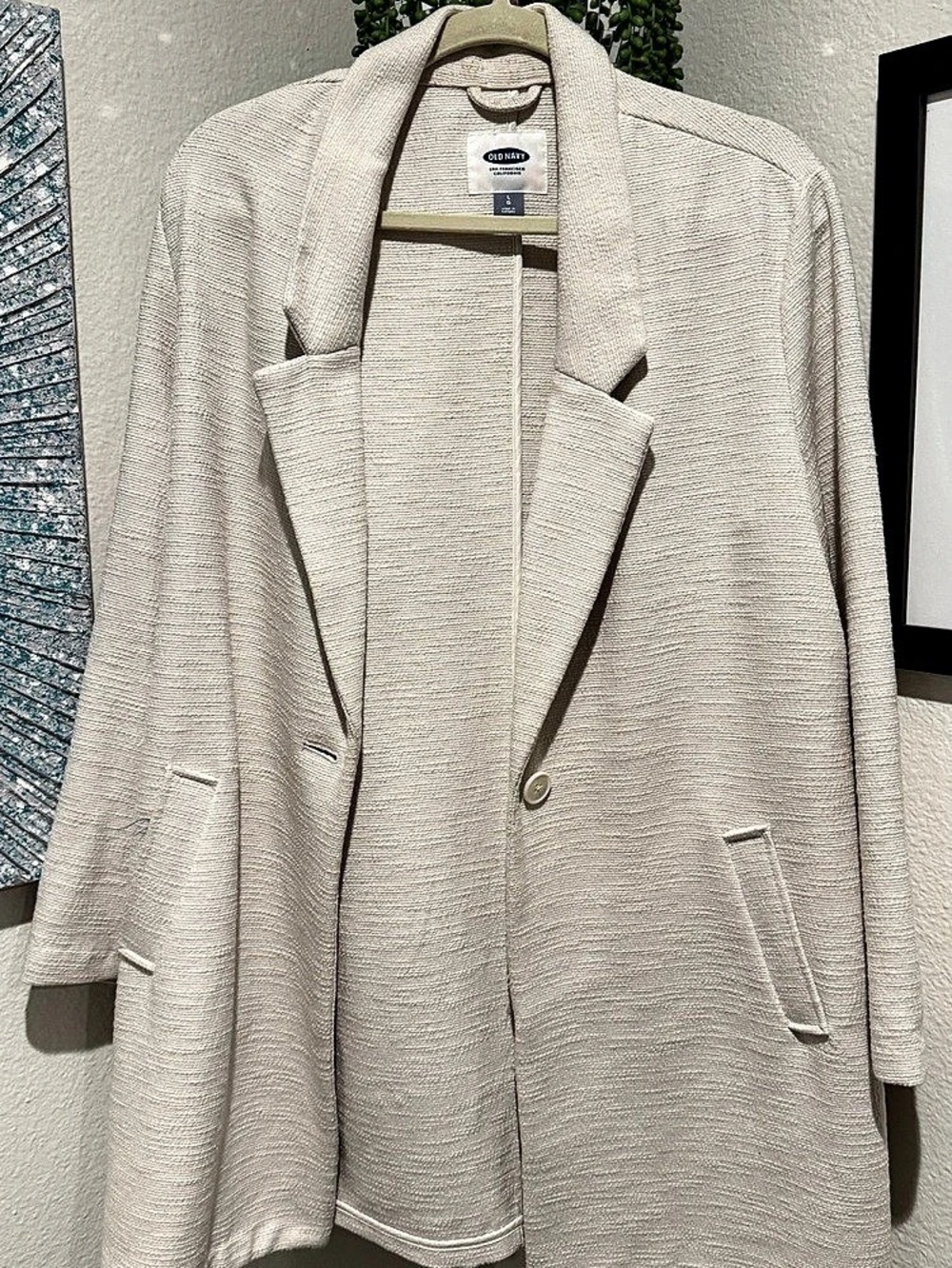 Old Navy Textured Open Front Blazer in White